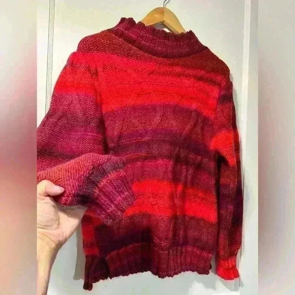 Bianca G Red Purple & Orange Cable Knit Mock
Neck Pullover Sweater. - Picture 4 of 5